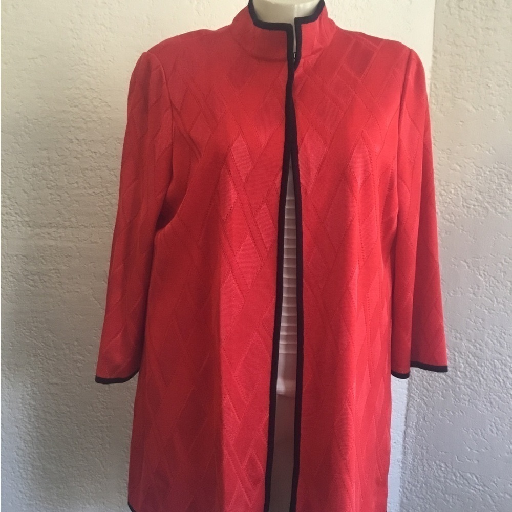 Misook RED/Black trim geometric design cardigan MED - Picture 2 of 9